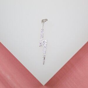 18K White Gold Filled Lightning Bolt CZ Micro Pave Pendant Charm NWOT